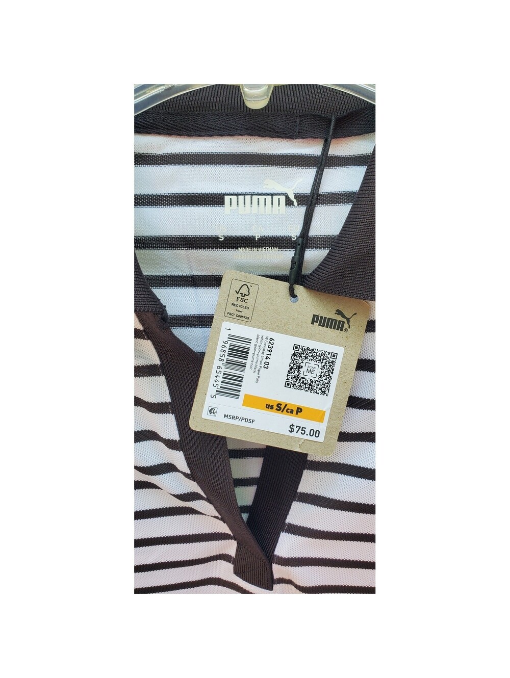 Puma Womens Everyday Stripe Pique Polo Shirt Black White RBC Logo Small NEW